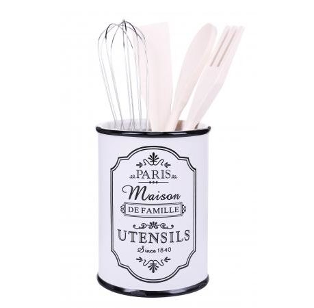 Paris Maison Utensil Holder With 4 Utensils (H:14cm x D:10.5cm x W:10.5 cm)