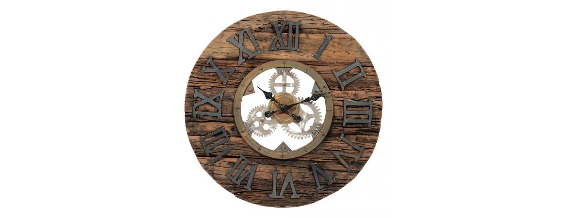 Reclaimed Wood and Cogs Clock (Diam.: 63 x Depth: 8cm)