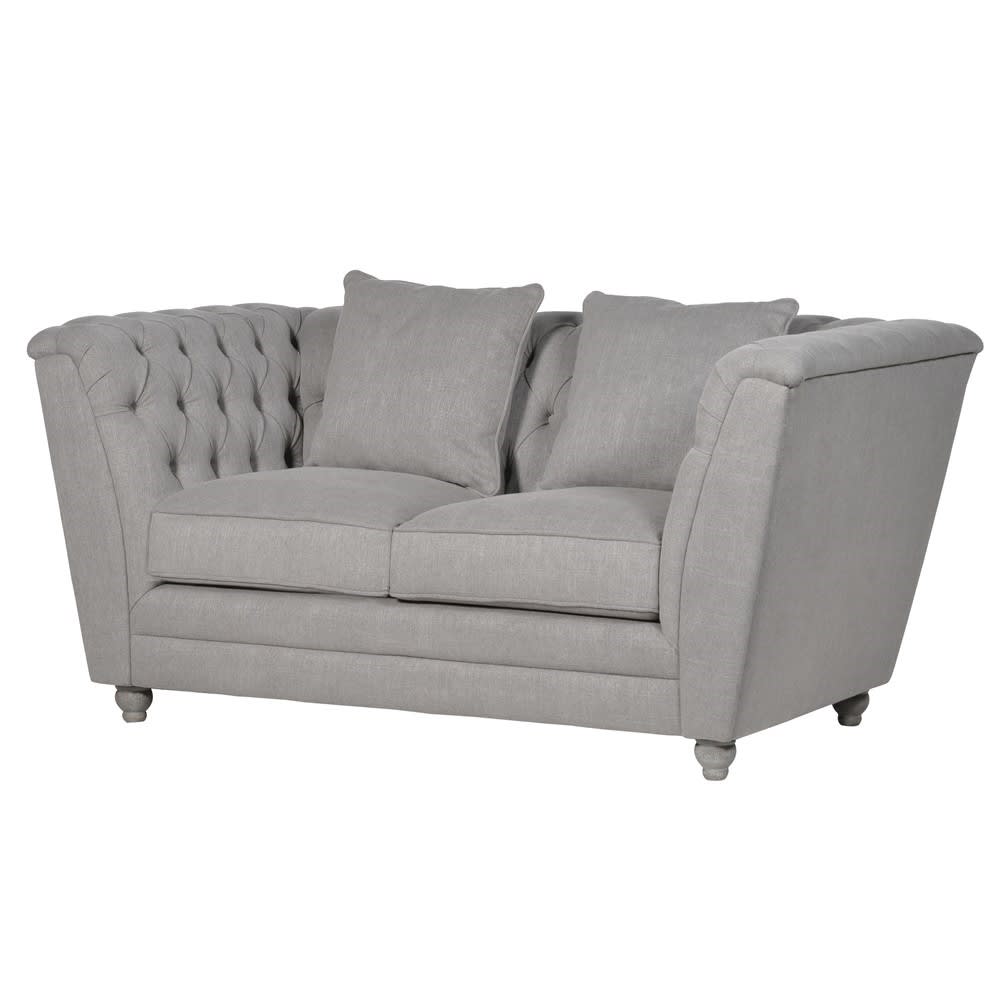 Fawn Buttoned Box 2 Seater Sofa ( H:800 W:1690 D:900 m)