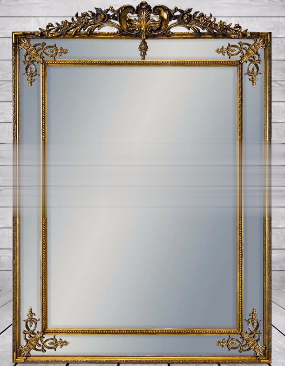 Large Gold French Mirror With Crest (H:192cm x W:134cm x D:6cm)