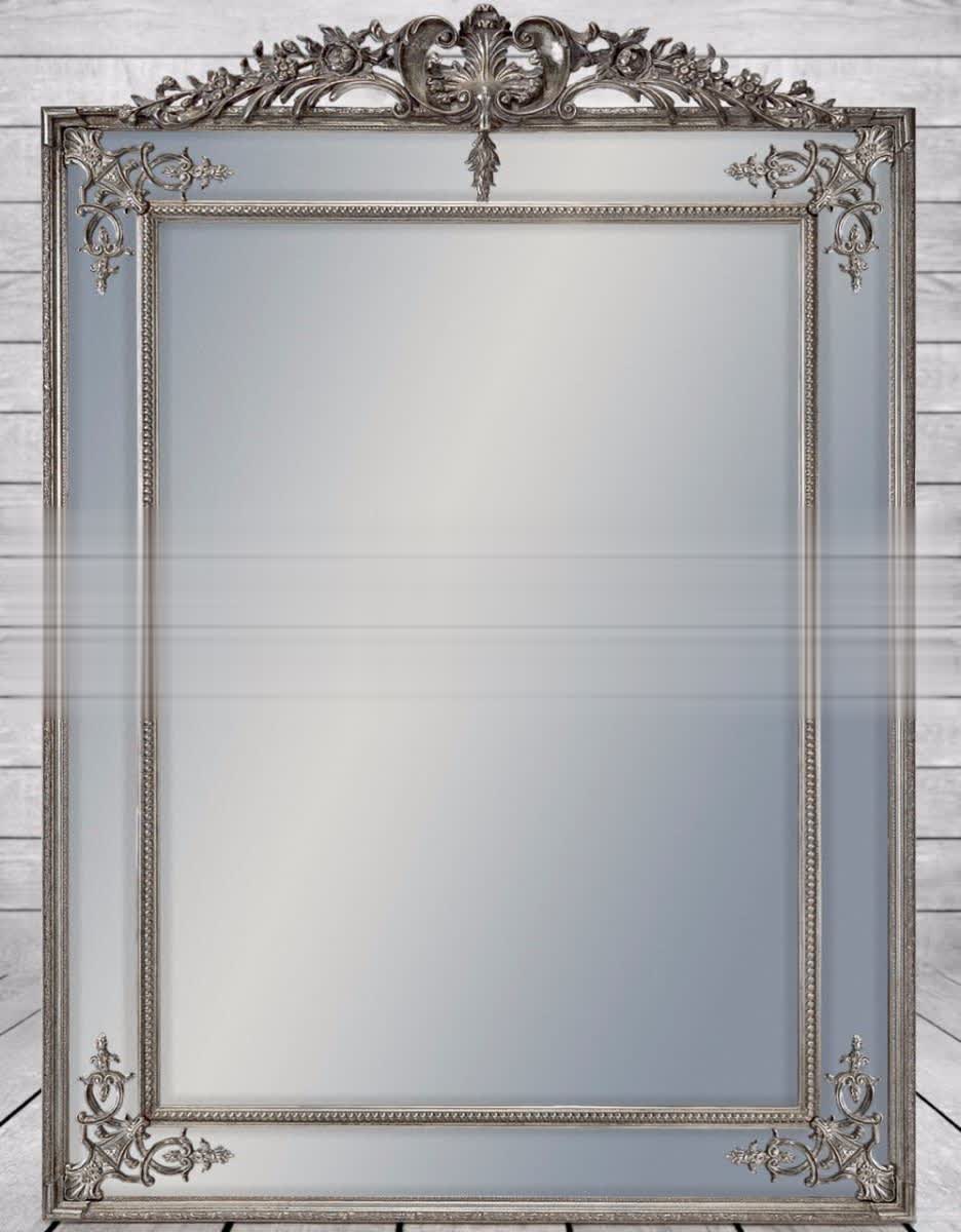 Large Silver French Mirror With Crest (H:192cm x W:134cm x D:6cm)