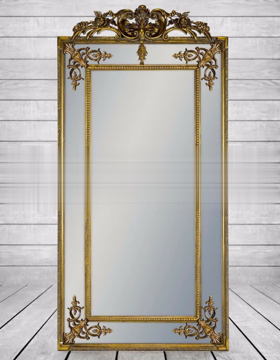 Tall Gold French With Crest Mirror (H:183cm x W:91cm x D:6m)