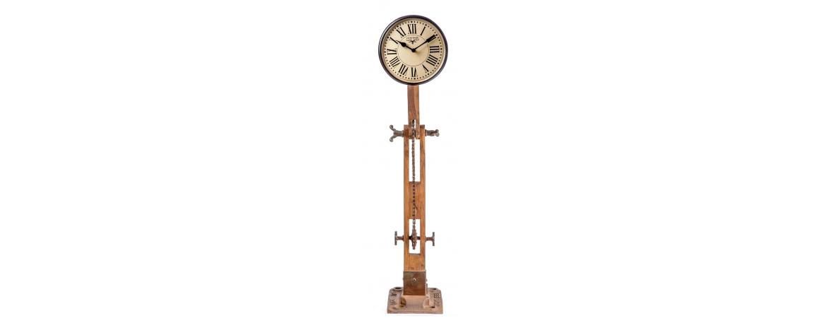 Teak Wooden Iron Lamp Style Clock (H:48″ x W:18″ x D:23.23″)