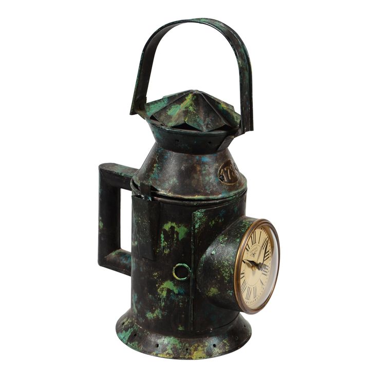 Iron Railway Lantern Clock With Stand (H:20cm x W:32cm x D:36cm)