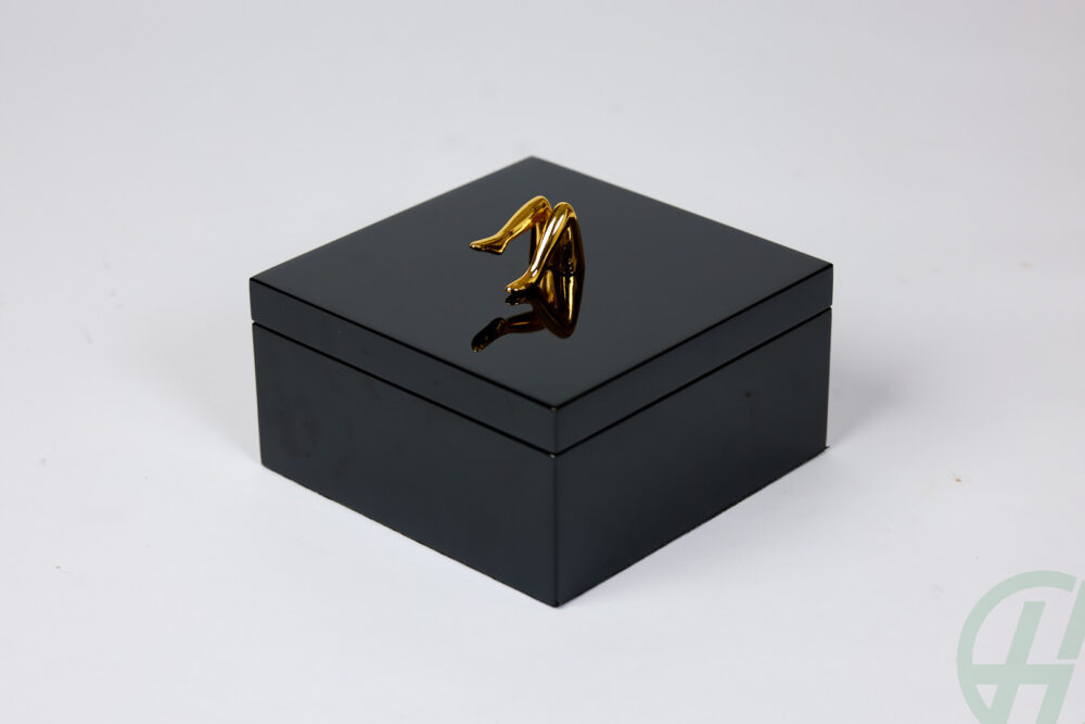 GOLD LEGS BLACK TRINKET BOX Height 188mm Width 240mm Length 256mm