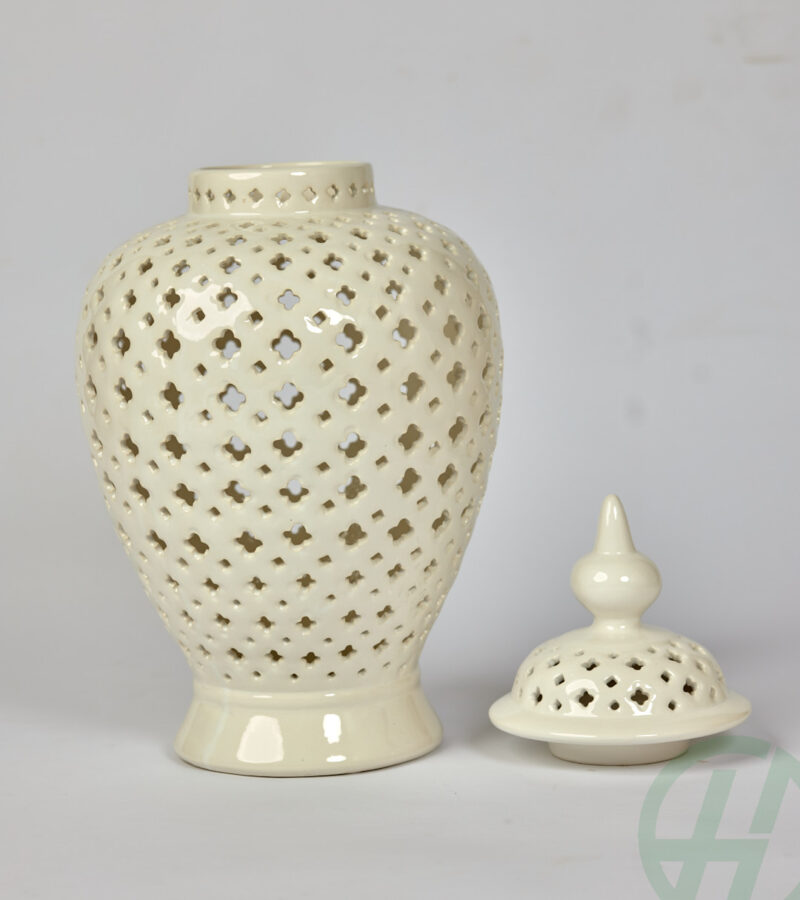 LARGE WHITE PIERCED TEMPLE JAR