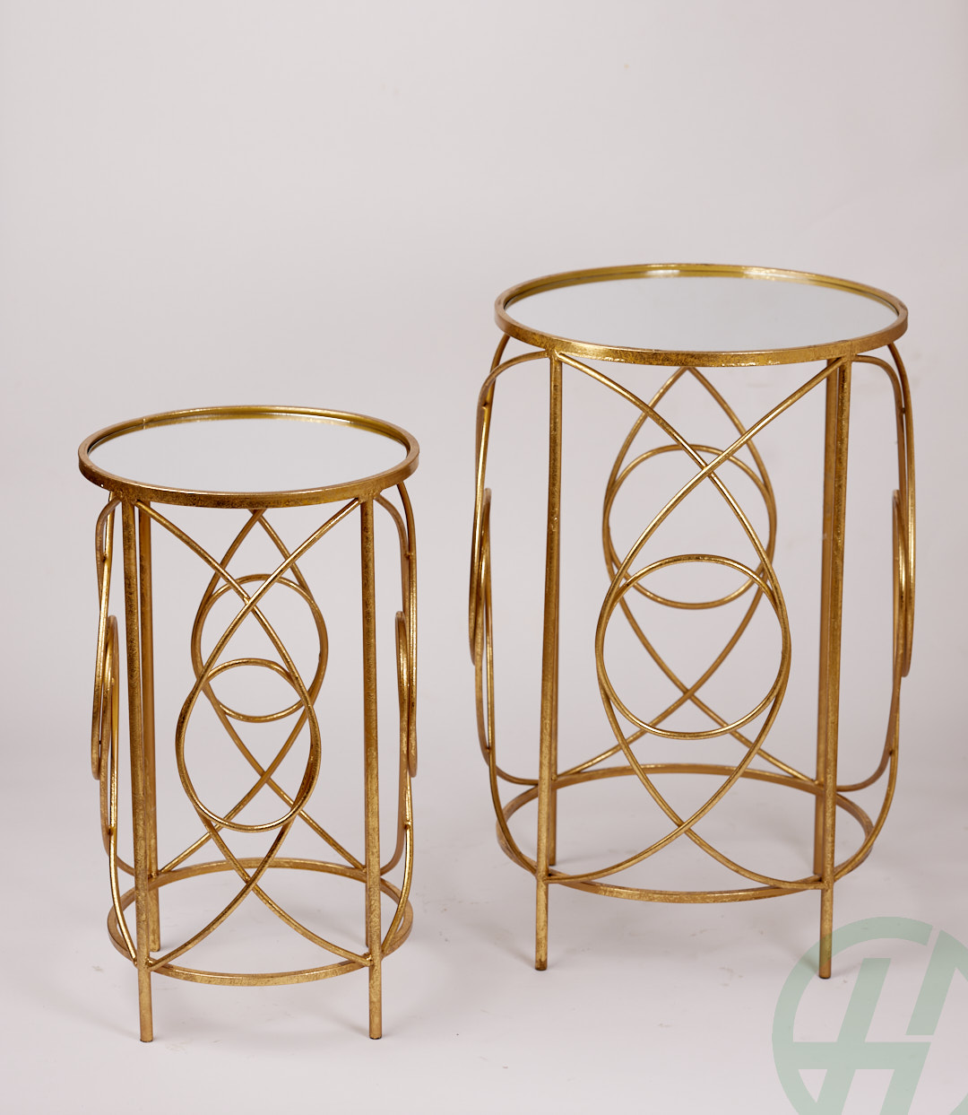 S/2 Gold  Loop Side Tables/Height 770mm Width 500mm Length 500mm