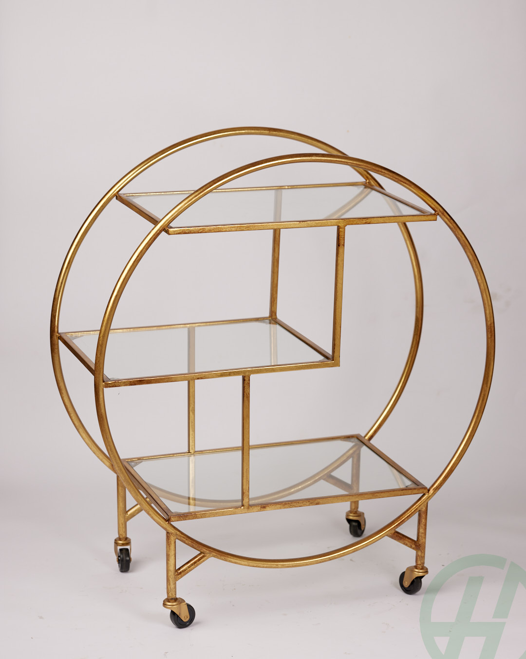 DECOR GOLD GLS BAR TROLLEY/Height 895mm Width 467mm Length 835mm