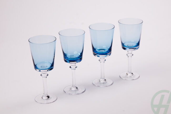 Set of 4 Blue White Wine Glasses