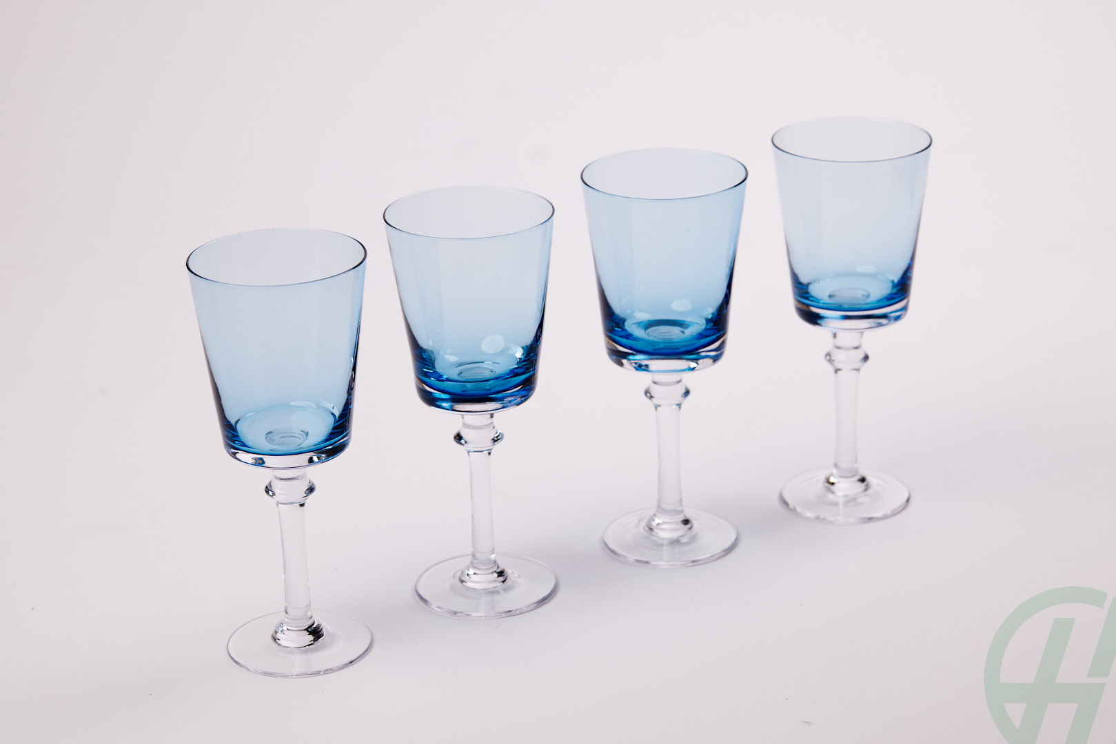 Set of 4 Blue White Wine Glasses