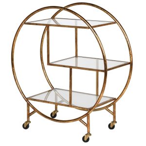 DECOR GOLD GLS BAR TROLLEY/Height 895mm Width 467mm Length 835mm