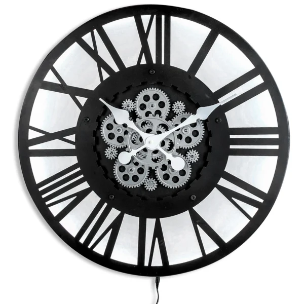 Black Skeleton Backlit Gears Clock