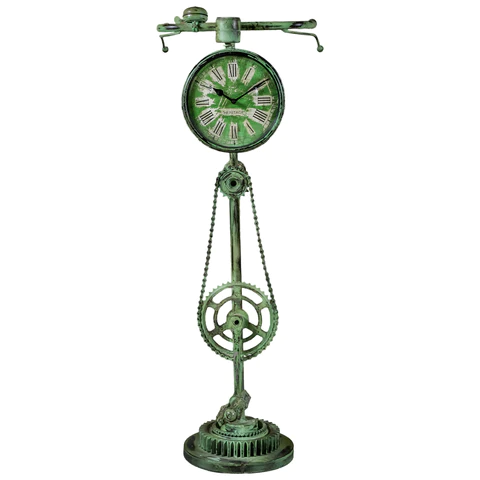 Green Antique Recycled Iron Bicycle Clock(43cm x 45cm x 105cm)