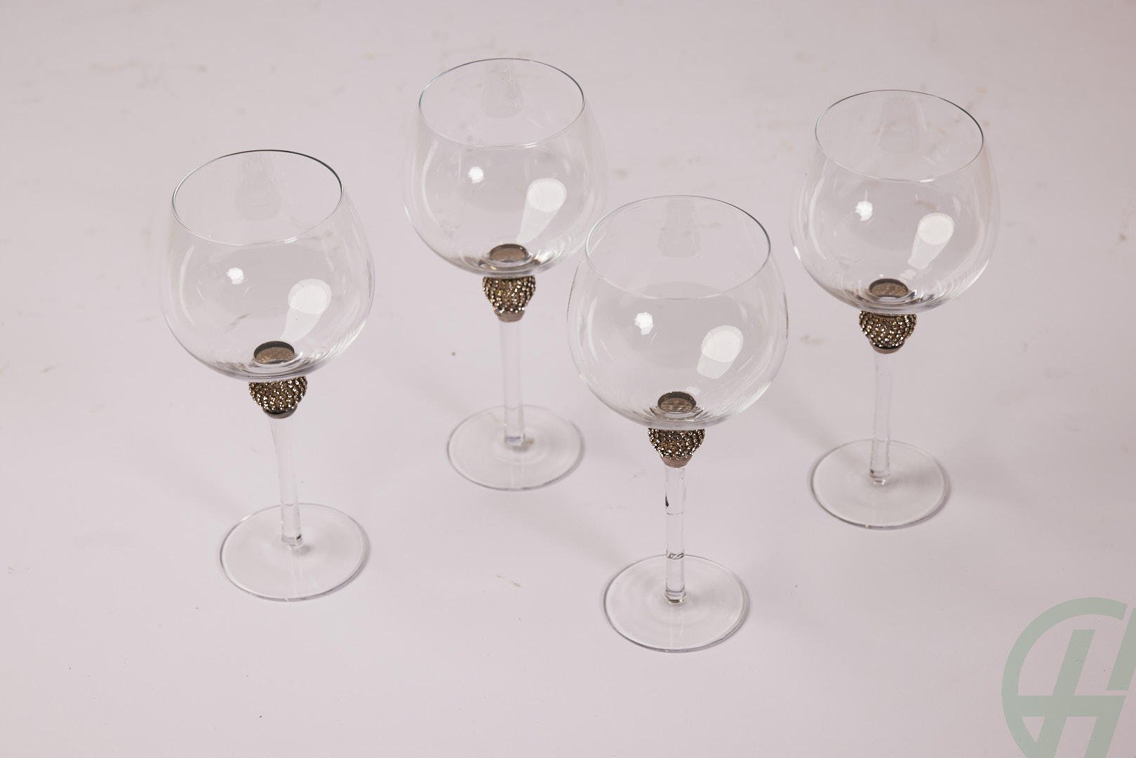 Set of 4 Silver Diamante White Wine Glasses