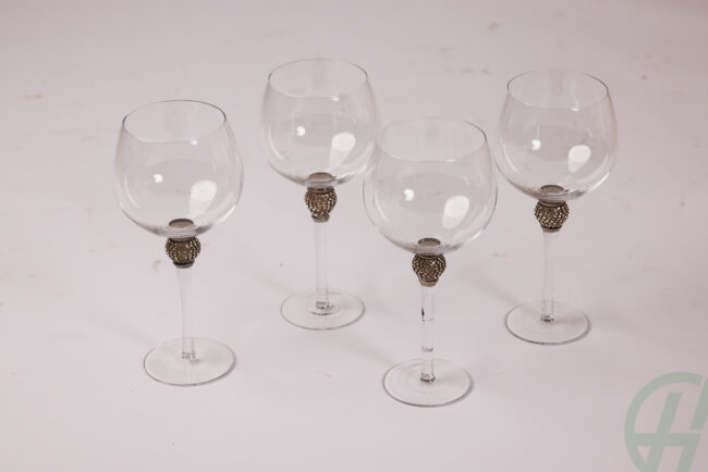 Set of 4 Silver Diamante Red Wine Glasses