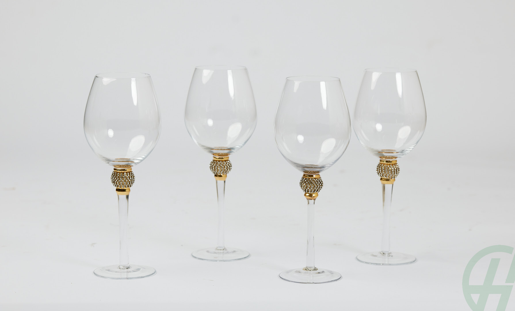 Set of 4 Gold Diamante White Wine Glasses