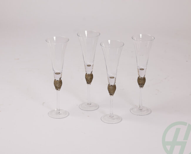 Set of 4 Black Diamante Champagne Flutes