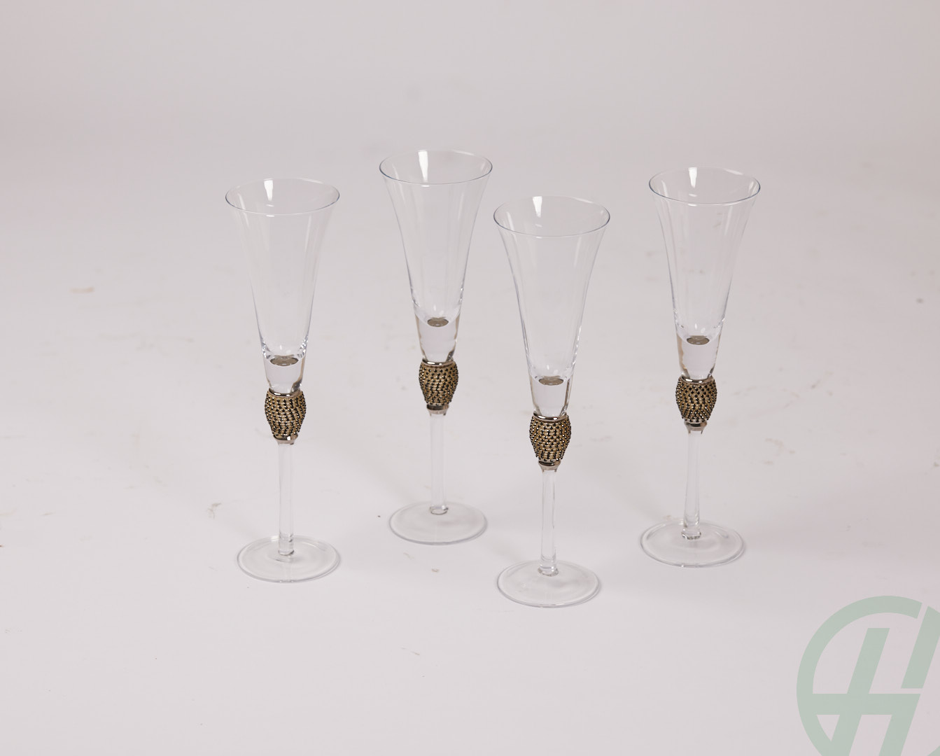 Set of 4 Black Diamante Champagne Flutes