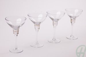 Set of 4 Ribbed Silver Rim Martini Glasses