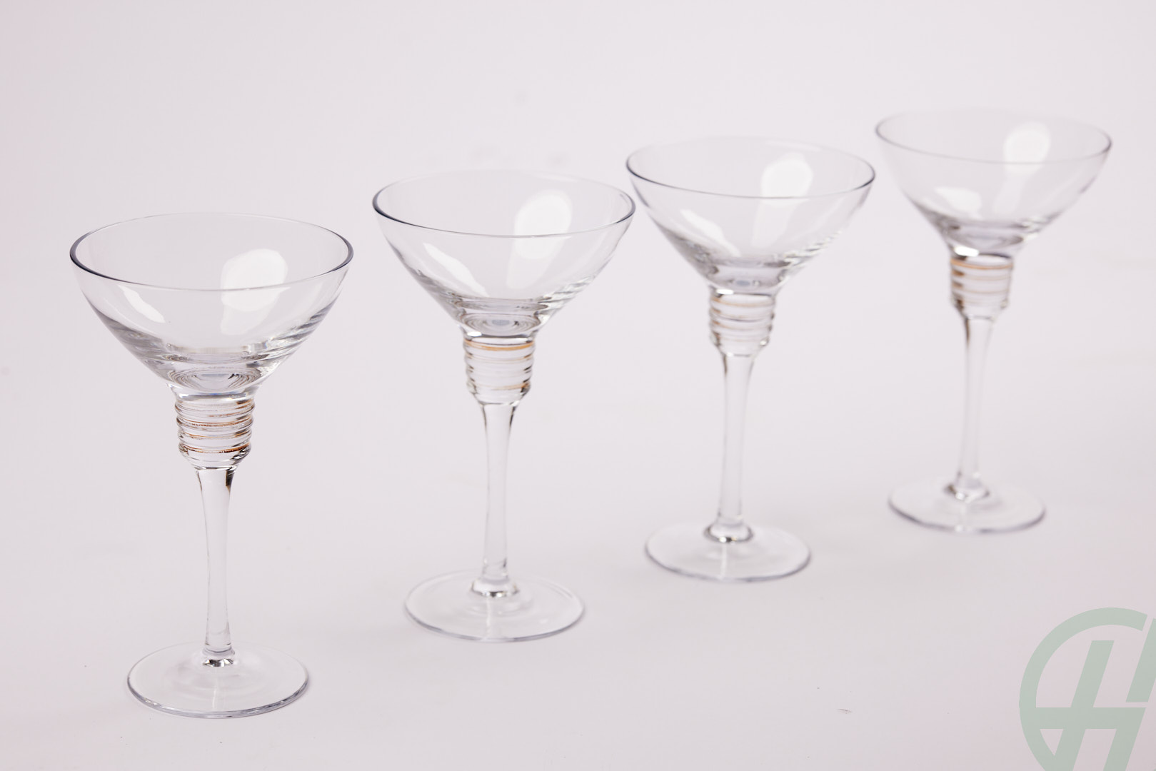 Set of 4 Ribbed Silver Rim Martini Glasses