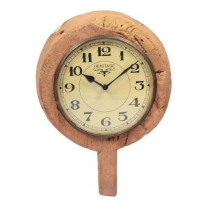 Salvage Wooden Bowl Clock With Brass Ring( H: 43 x W :34cm)