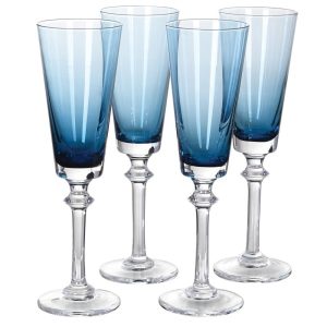 Set of 4 Blue Champagne Flutes