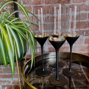 Set of 4 Black and Gold Base Champagne Glasses( H:280 Dia:50 mm)
