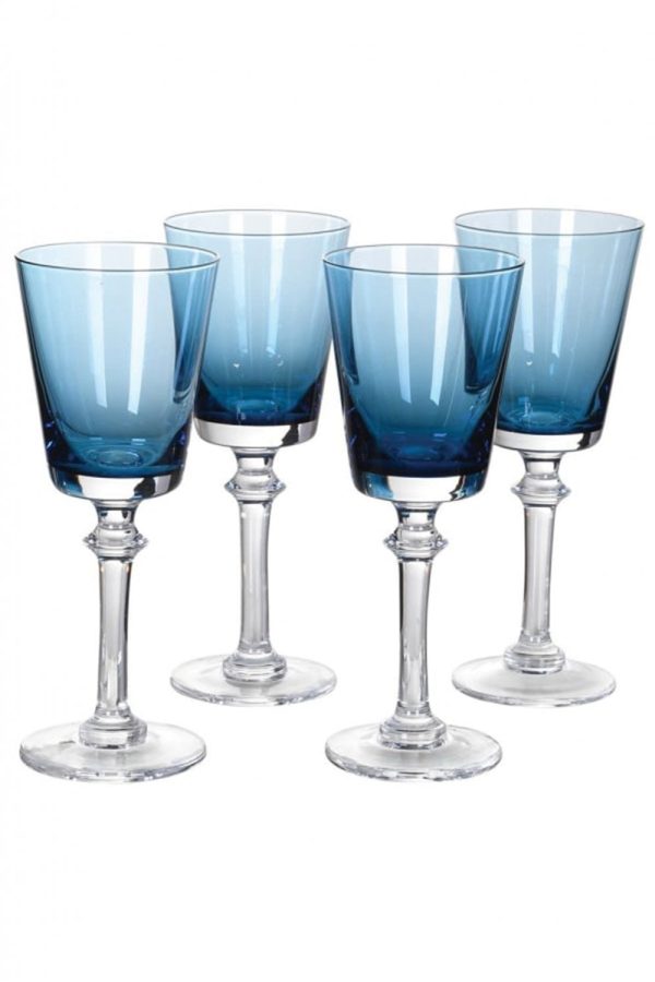 Set of 4 Blue White Wine Glasses