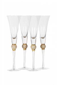 Set of 4 Gold Diamante Ball Champagne Flutes