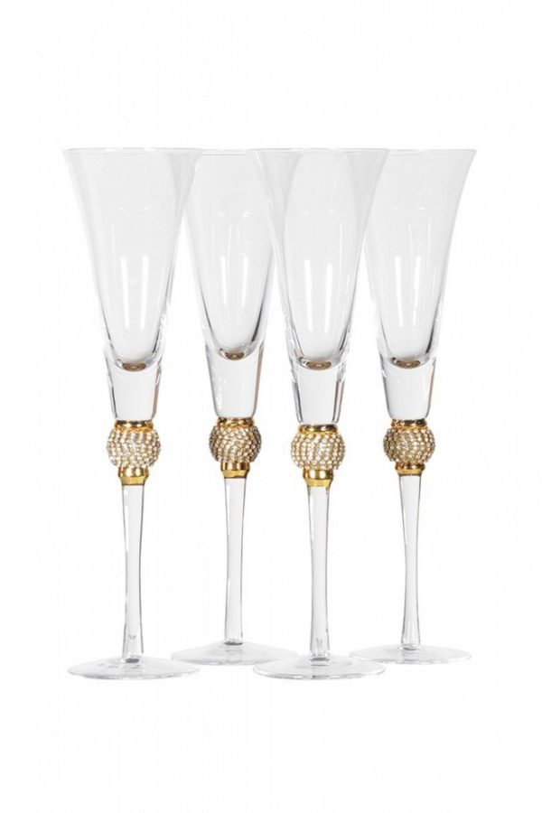 Set of 4 Gold Diamante Ball Champagne Flutes Set of 4 Gold Diamante Ball Champagne Flutes