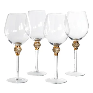 Set of 4 Gold Diamante Red Wine Glasses