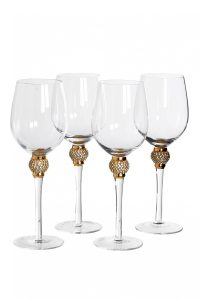 Set of 4 Gold Diamante White Wine Glasses