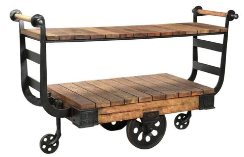 Antique Iron Display Trolley With Wheels And Handy Shelf(W:175cm Depth:68cm Height:102cm)