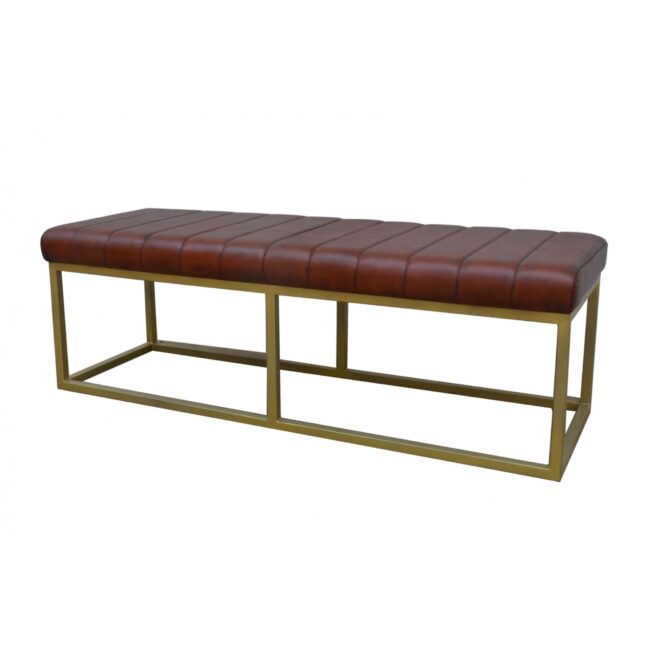 Padded Brown Leather Bench