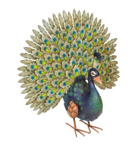 Peacock Fanned Tail Metal Indoor/Outdoor Ornament (H:65cm x L:55cm x W:30cm))