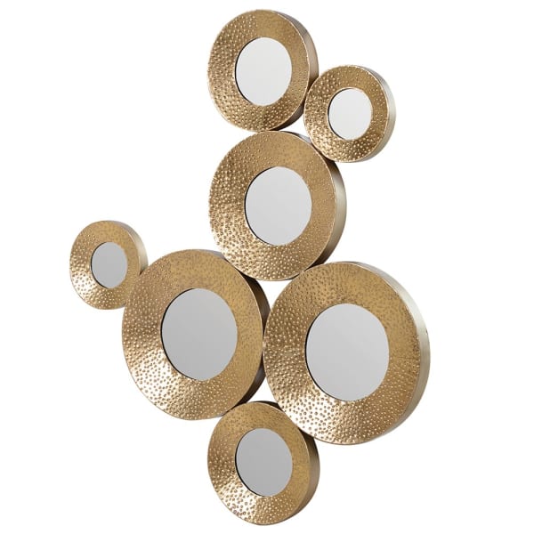 Gold Circles Mirrored Wall Decoration (H:960mm W:810mm D:45mm)