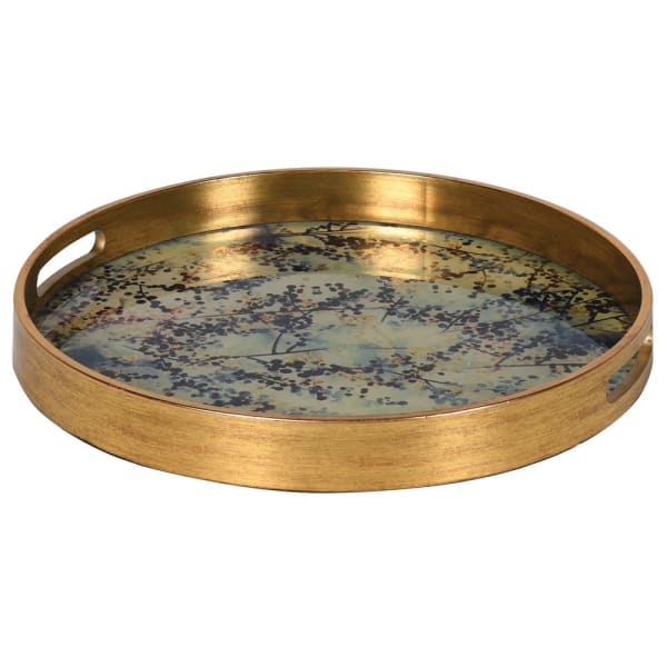 Round Gold and Blossom Effect Tray(H:40 Dia:360 mm)