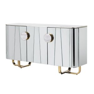 Sideboard – 2 Door – Marble Top – Brass Trim Mirrored Sideboard (H:810 W:1500 D:400 mm)