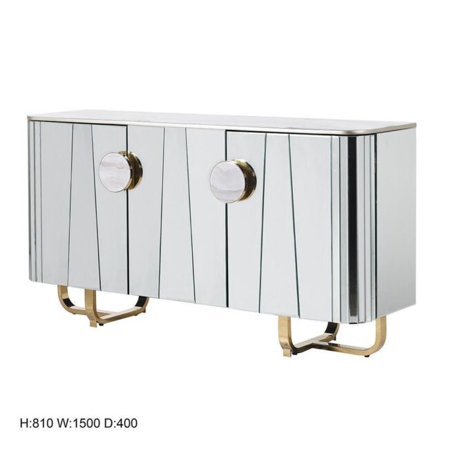 Sideboard – 2 Door – Marble Top – Brass Trim Mirrored Sideboard