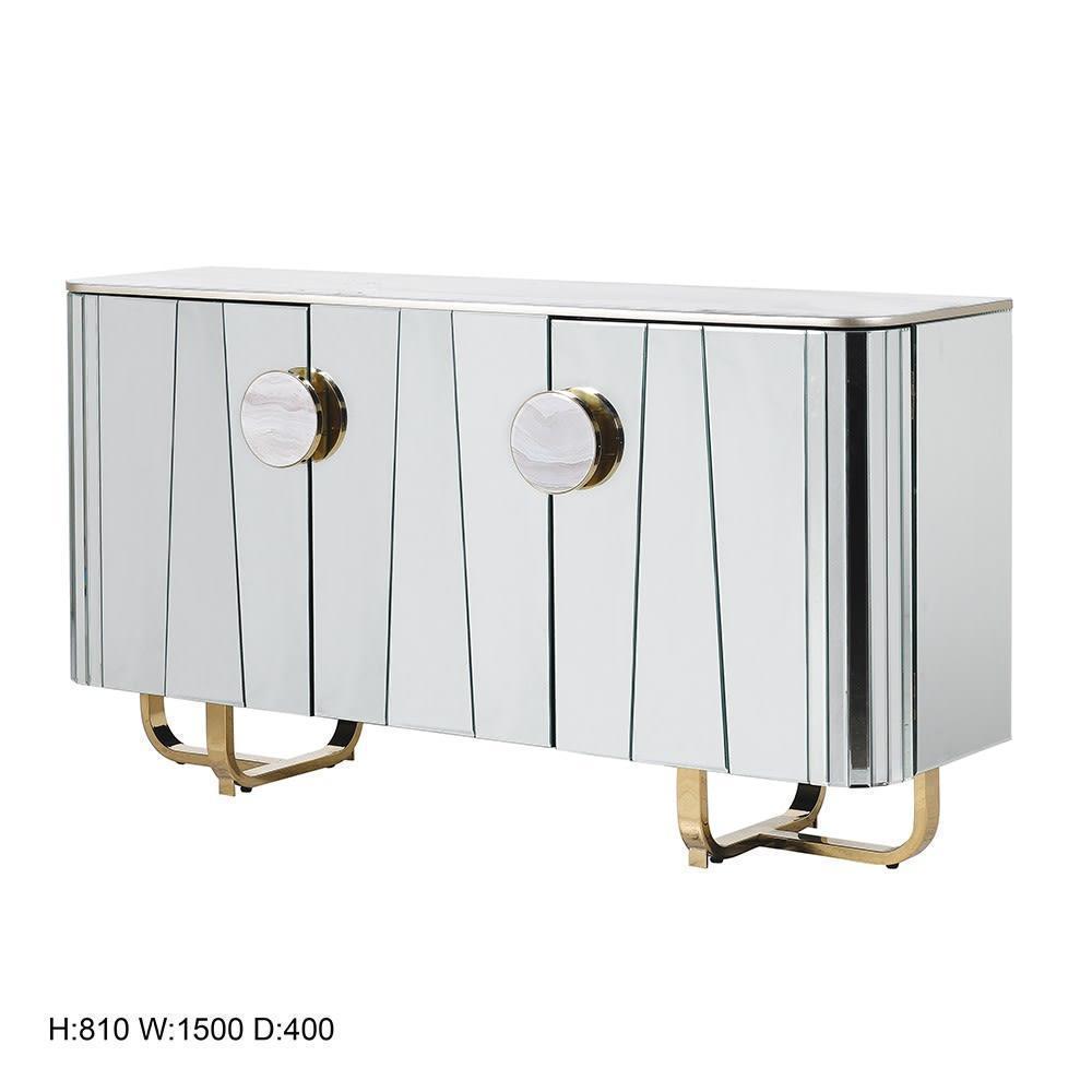 Sideboard – 2 Door – Marble Top – Brass Trim Mirrored Sideboard (H:810 W:1500 D:400 mm)