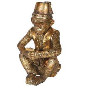 Gold Sitting Monkey With/Fez