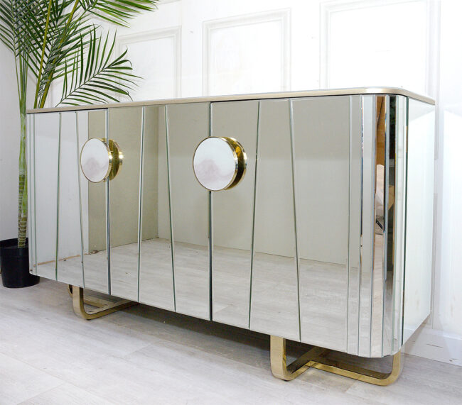 Sideboard – 2 Door – Marble Top – Brass Trim Mirrored Sideboard