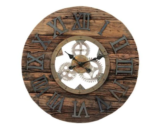 BESP-OAK RECLAIMED WOOD AND COGS CLOCK (H:63 x 8 x W:63cm)