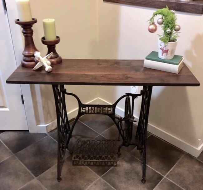 Treadle Sewing Table With Hardwood Top