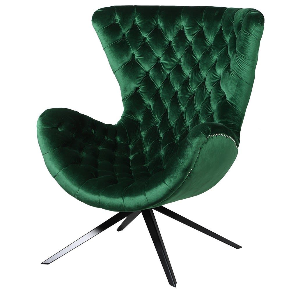 Emerald Green Curved Buttoned Chair( H:1100 W:830 D:850 mm)