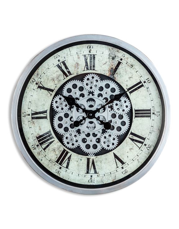 Antique Grey Large Moving Gears Wall Clock (H:46 x W:46x D:11cm)