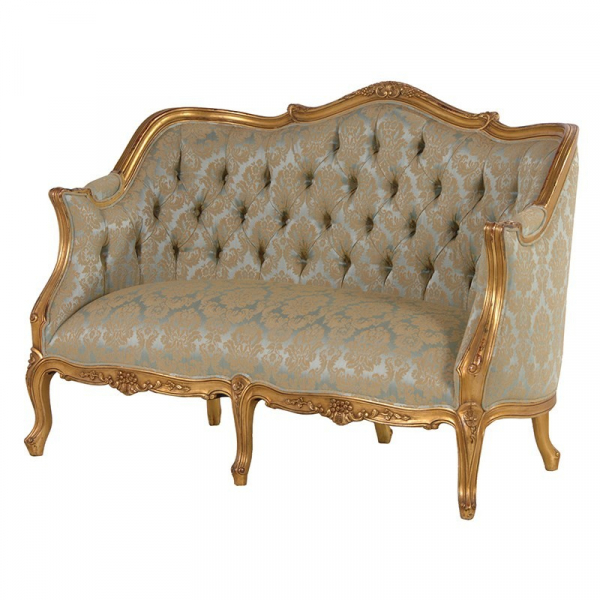 Versailles Green and Gold Damask 2 Seater Settee(H:950 W:1350 D:710 mm)