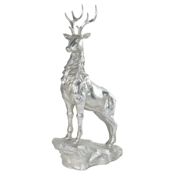 Silver Standing Stag On Stone