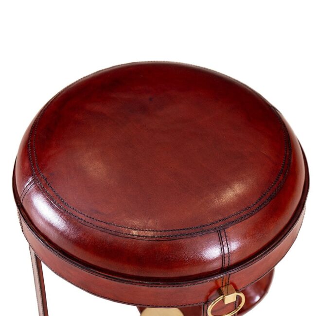 Luxury Handcrafted Leather Round Low Level Padded Stool Cognac