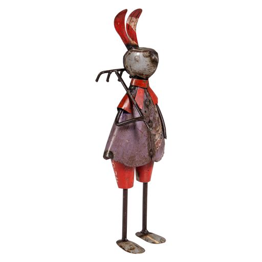 Recycled Iron Rabbit with Rake (H:39cm x W:12.5cm x D:13.5cm)